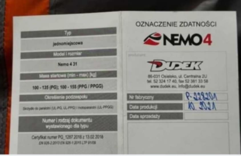 Paralotnia Dudek Nemo 4