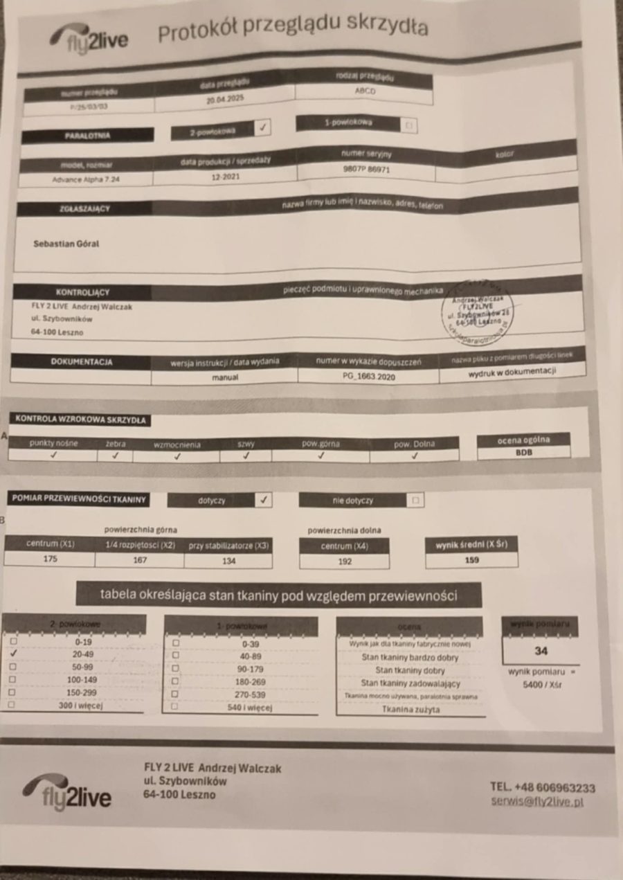 Paralotnia Advance ALPHA 7 EN-A